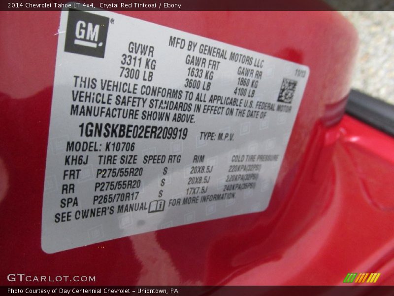 Crystal Red Tintcoat / Ebony 2014 Chevrolet Tahoe LT 4x4