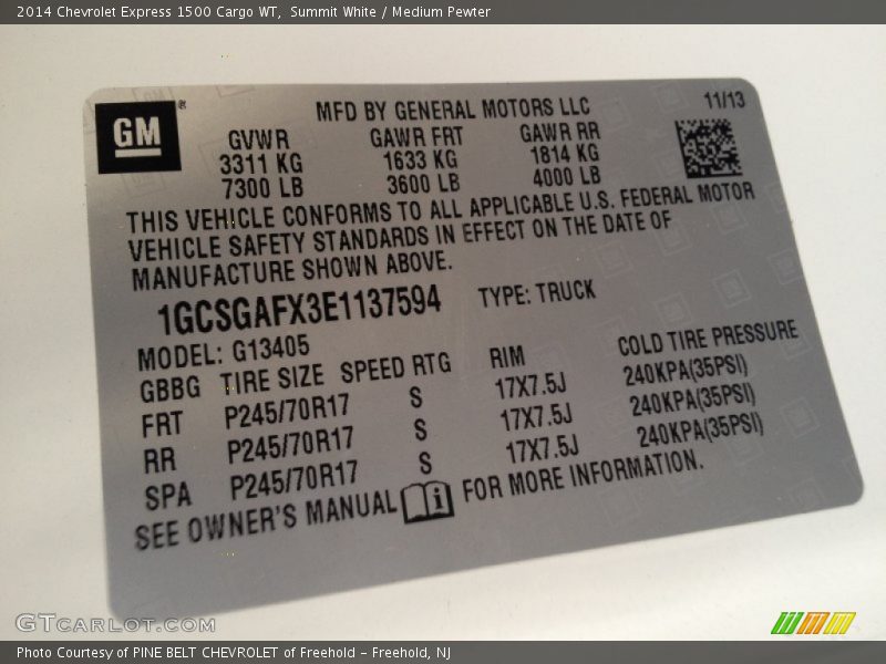 Summit White / Medium Pewter 2014 Chevrolet Express 1500 Cargo WT