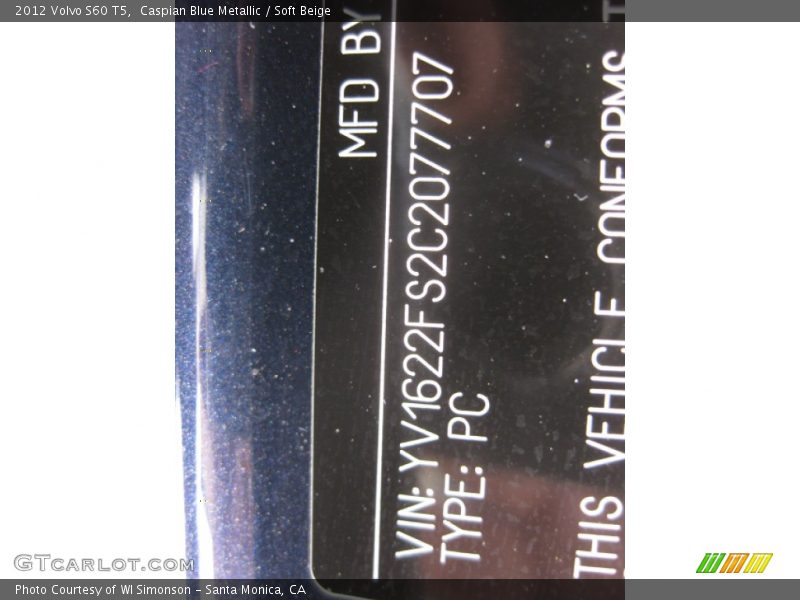 Caspian Blue Metallic / Soft Beige 2012 Volvo S60 T5