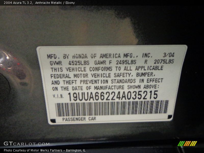 Anthracite Metallic / Ebony 2004 Acura TL 3.2
