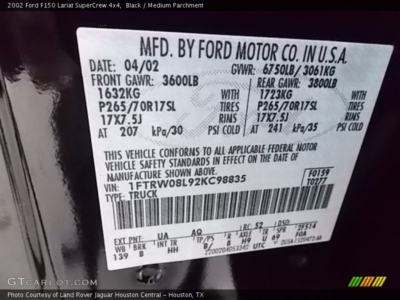 Black / Medium Parchment 2002 Ford F150 Lariat SuperCrew 4x4