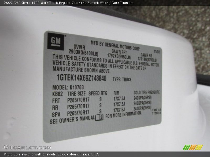 Summit White / Dark Titanium 2009 GMC Sierra 1500 Work Truck Regular Cab 4x4