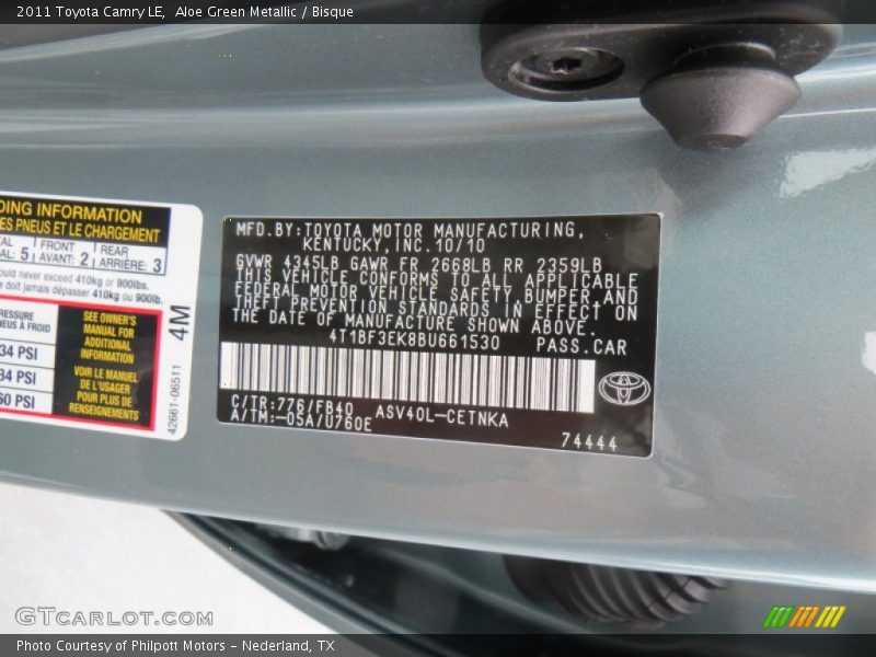 Aloe Green Metallic / Bisque 2011 Toyota Camry LE