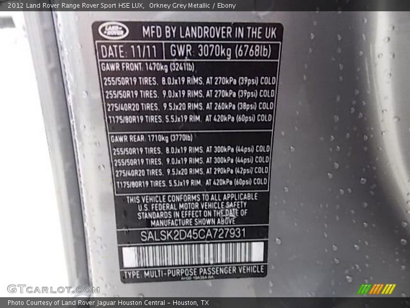 Orkney Grey Metallic / Ebony 2012 Land Rover Range Rover Sport HSE LUX
