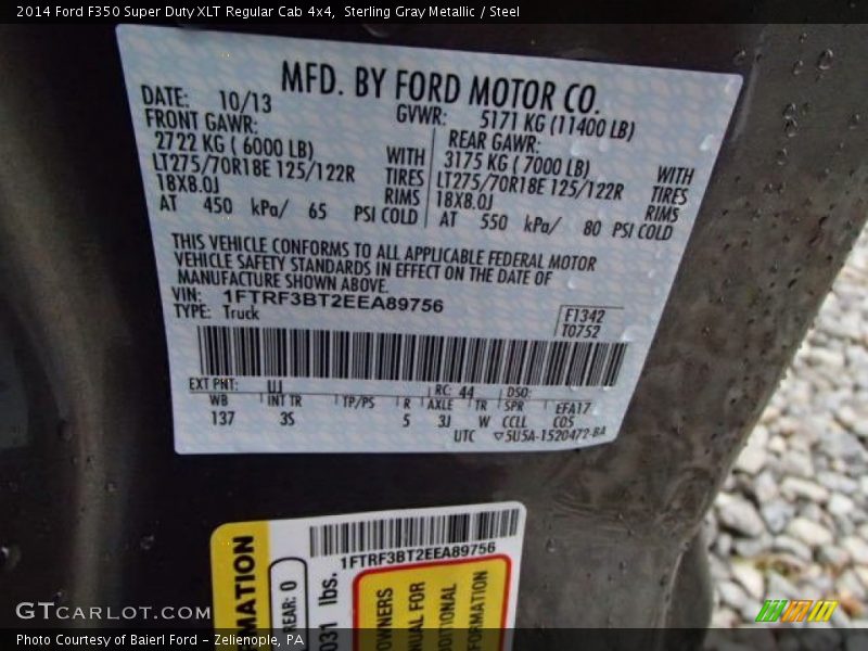 Sterling Gray Metallic / Steel 2014 Ford F350 Super Duty XLT Regular Cab 4x4