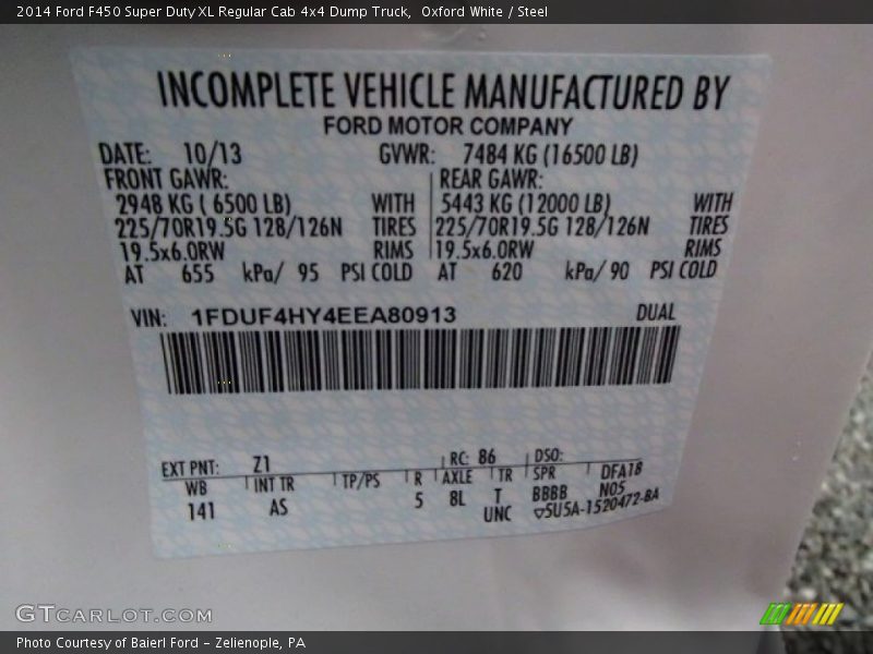 Oxford White / Steel 2014 Ford F450 Super Duty XL Regular Cab 4x4 Dump Truck
