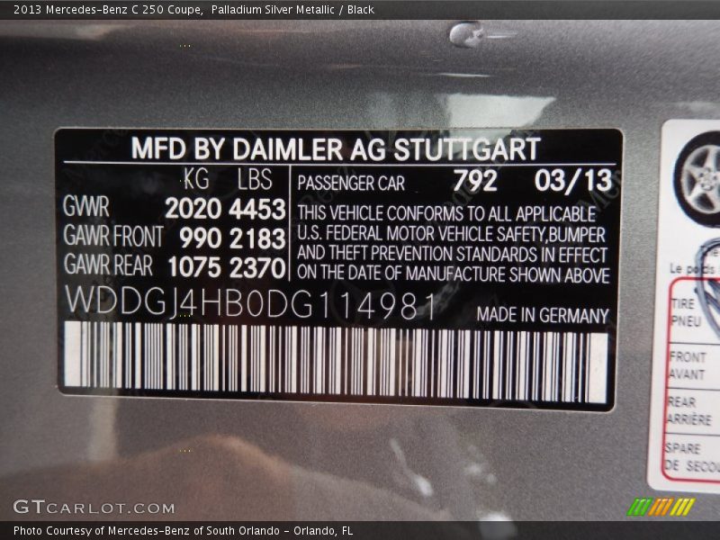 Palladium Silver Metallic / Black 2013 Mercedes-Benz C 250 Coupe