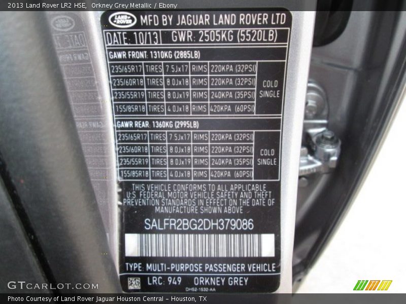 Orkney Grey Metallic / Ebony 2013 Land Rover LR2 HSE