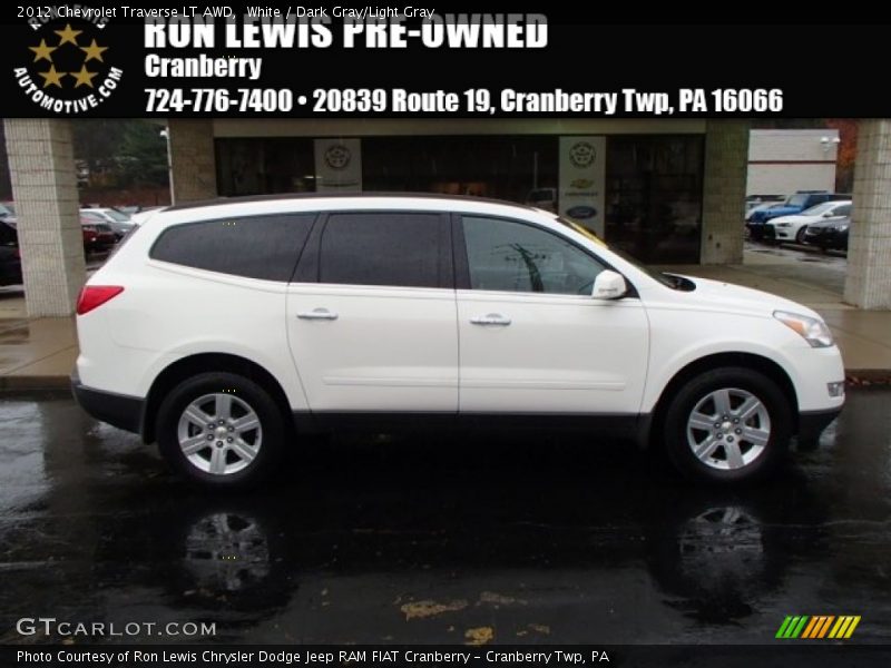 White / Dark Gray/Light Gray 2012 Chevrolet Traverse LT AWD