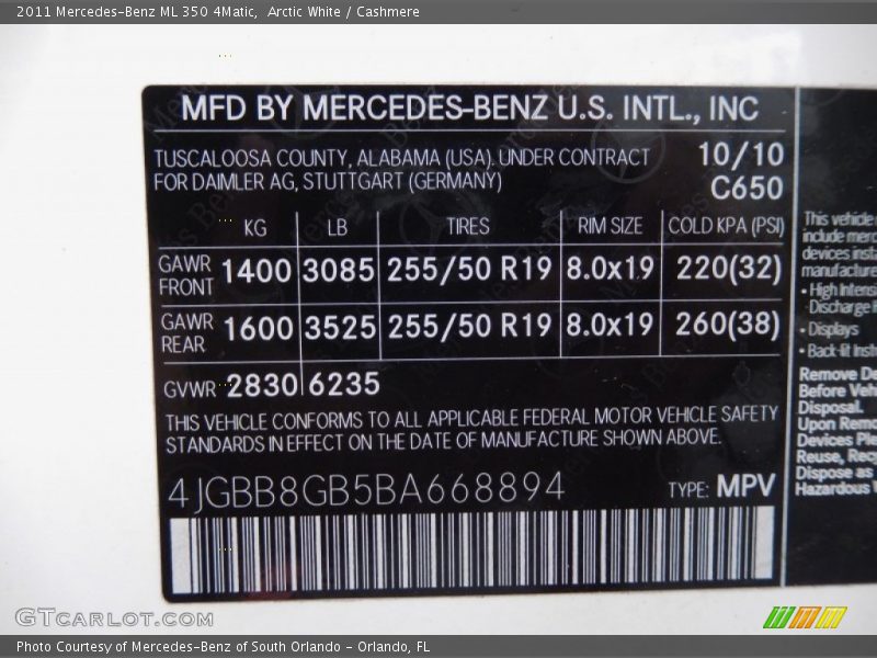 Arctic White / Cashmere 2011 Mercedes-Benz ML 350 4Matic