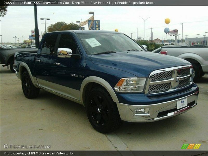 Deep Water Blue Pearl / Light Pebble Beige/Bark Brown 2009 Dodge Ram 1500 Laramie Crew Cab