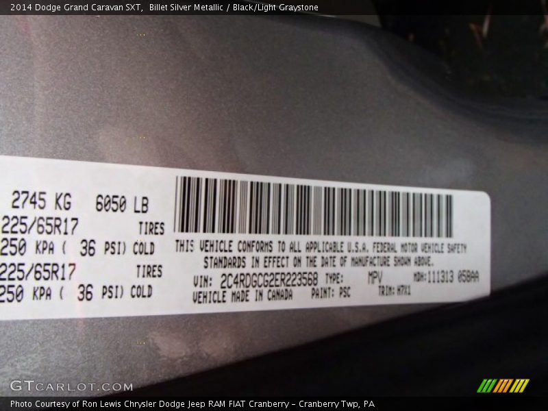 Billet Silver Metallic / Black/Light Graystone 2014 Dodge Grand Caravan SXT