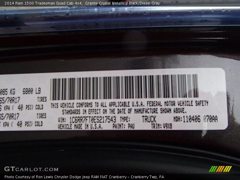 Granite Crystal Metallic / Black/Diesel Gray 2014 Ram 1500 Tradesman Quad Cab 4x4