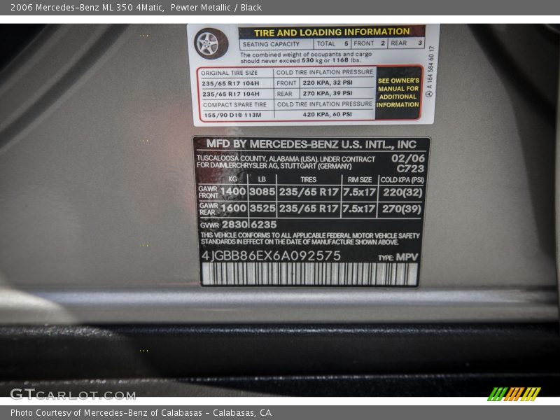 Pewter Metallic / Black 2006 Mercedes-Benz ML 350 4Matic