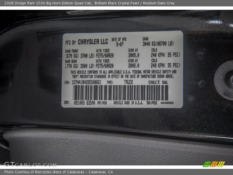 Brilliant Black Crystal Pearl / Medium Slate Gray 2008 Dodge Ram 1500 Big Horn Edition Quad Cab