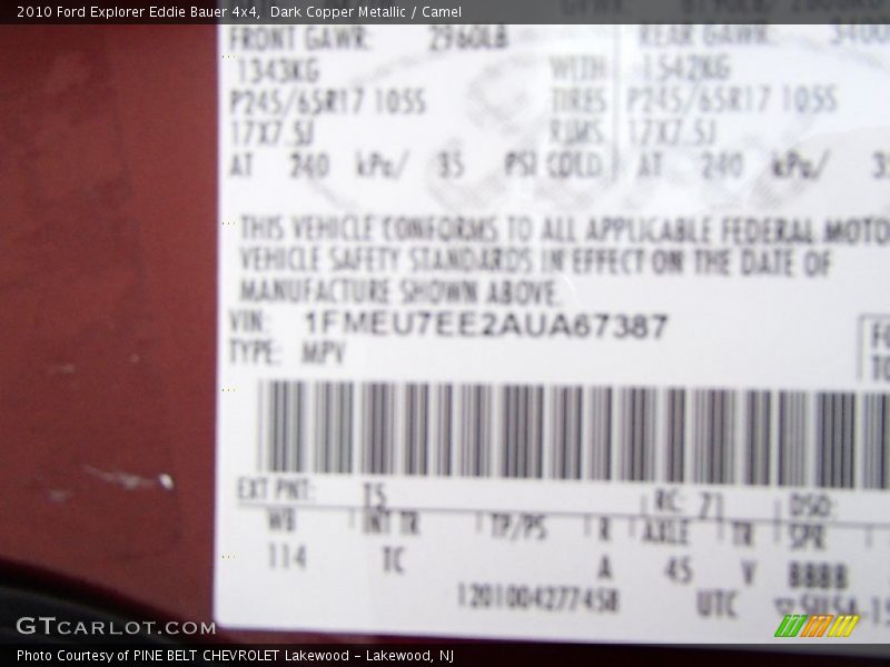Dark Copper Metallic / Camel 2010 Ford Explorer Eddie Bauer 4x4