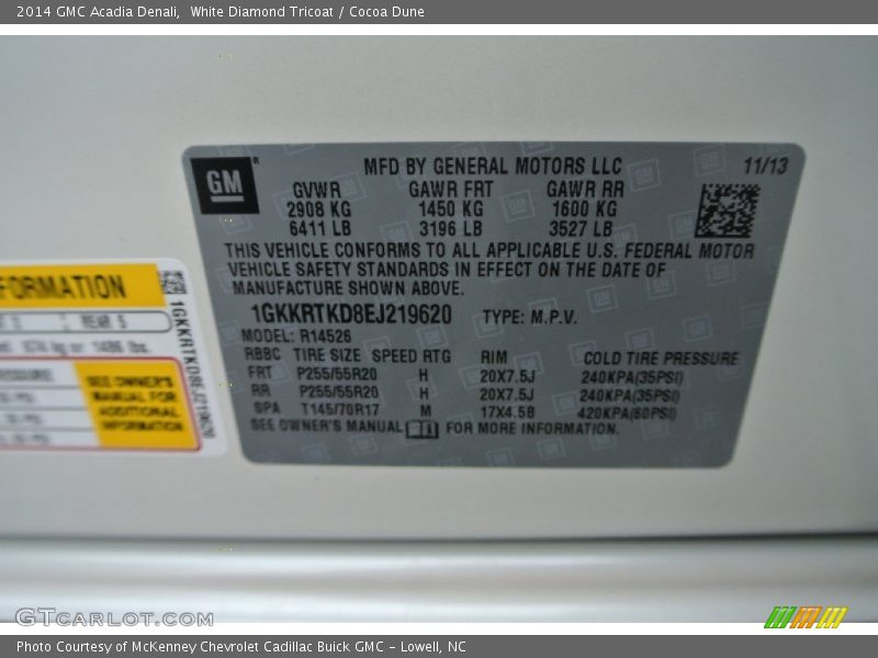 White Diamond Tricoat / Cocoa Dune 2014 GMC Acadia Denali