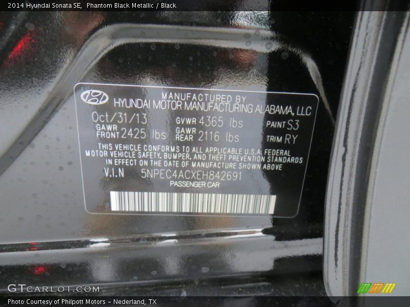Phantom Black Metallic / Black 2014 Hyundai Sonata SE