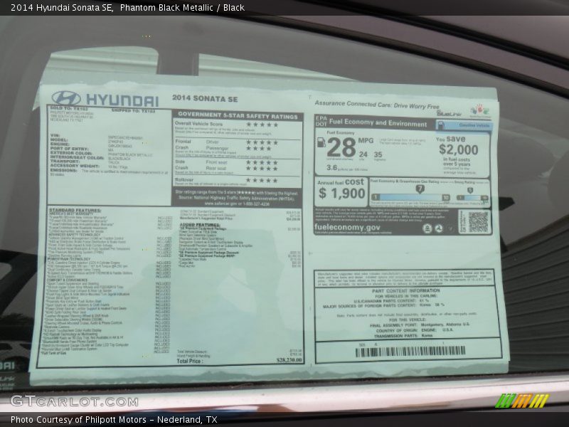 Phantom Black Metallic / Black 2014 Hyundai Sonata SE