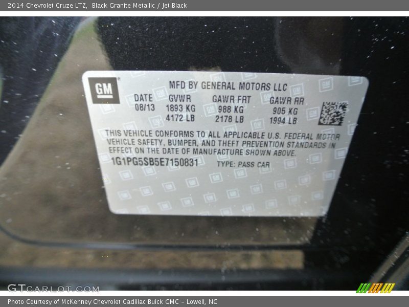 Black Granite Metallic / Jet Black 2014 Chevrolet Cruze LTZ