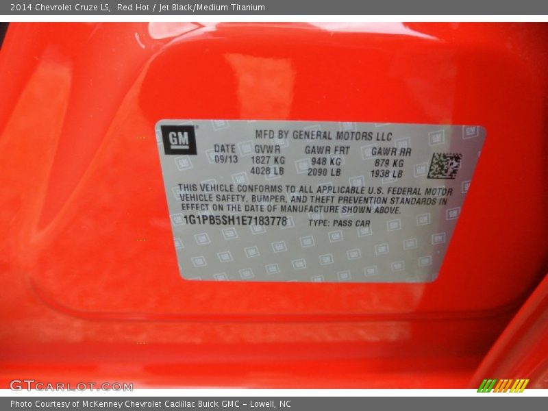 Red Hot / Jet Black/Medium Titanium 2014 Chevrolet Cruze LS