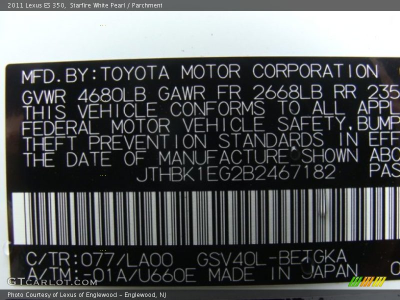 Starfire White Pearl / Parchment 2011 Lexus ES 350
