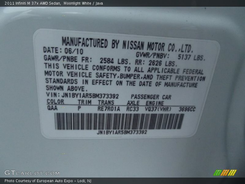 Moonlight White / Java 2011 Infiniti M 37x AWD Sedan