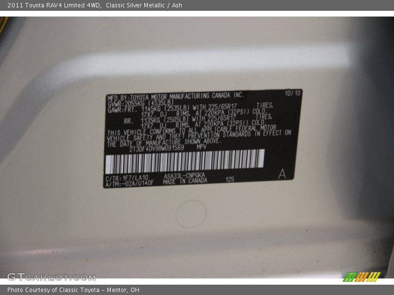 Classic Silver Metallic / Ash 2011 Toyota RAV4 Limited 4WD