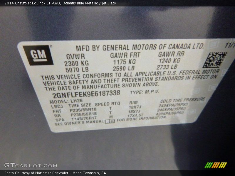 Atlantis Blue Metallic / Jet Black 2014 Chevrolet Equinox LT AWD