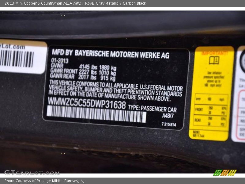 Royal Gray Metallic / Carbon Black 2013 Mini Cooper S Countryman ALL4 AWD