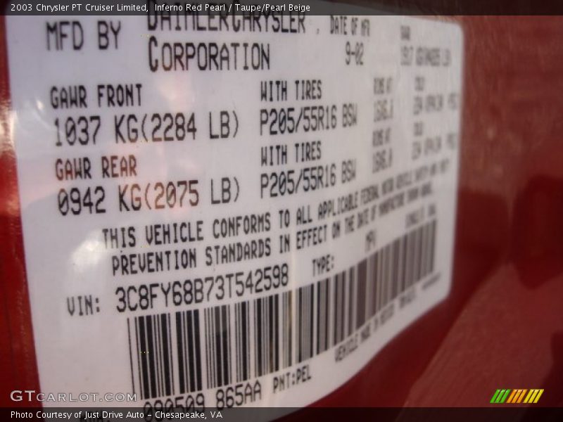 Inferno Red Pearl / Taupe/Pearl Beige 2003 Chrysler PT Cruiser Limited