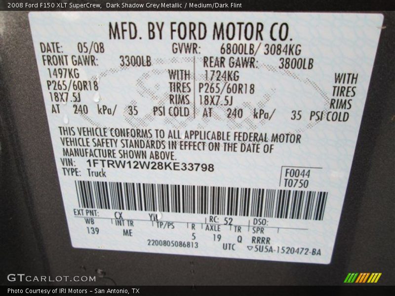 Dark Shadow Grey Metallic / Medium/Dark Flint 2008 Ford F150 XLT SuperCrew