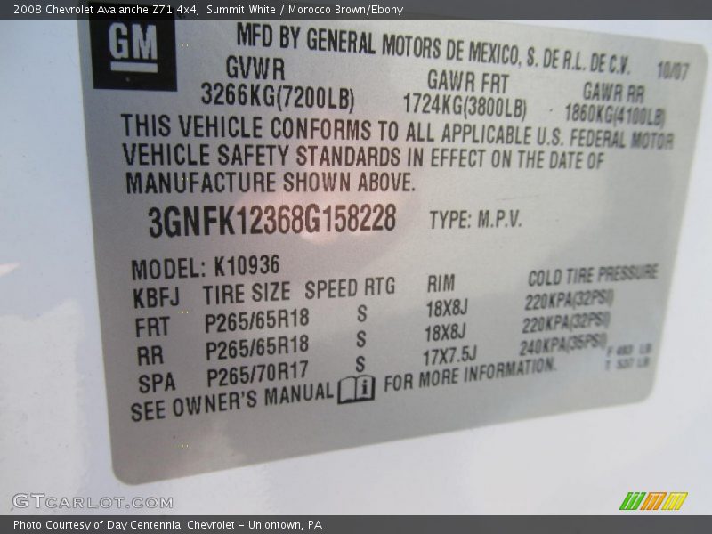 Summit White / Morocco Brown/Ebony 2008 Chevrolet Avalanche Z71 4x4
