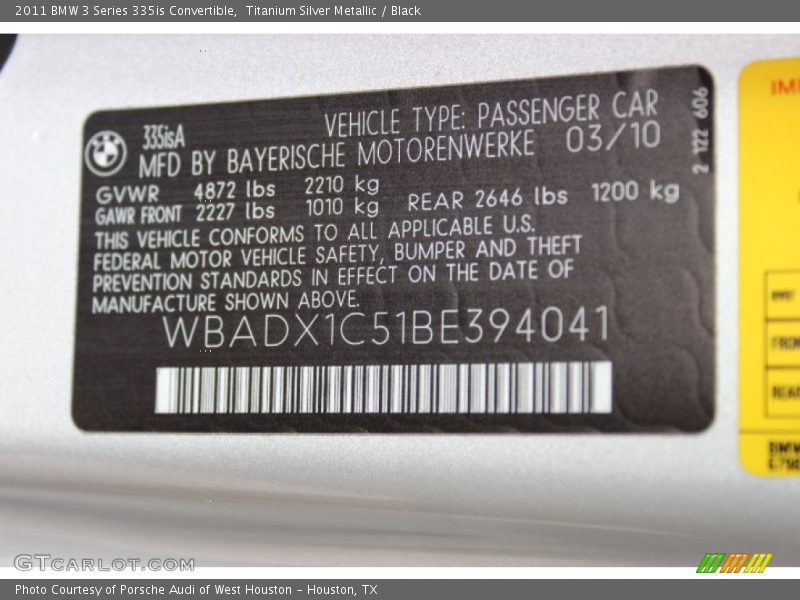 Titanium Silver Metallic / Black 2011 BMW 3 Series 335is Convertible