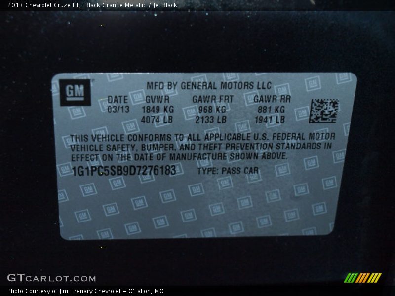 Black Granite Metallic / Jet Black 2013 Chevrolet Cruze LT