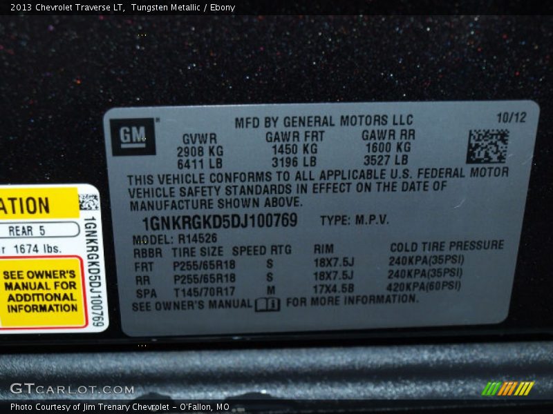 Tungsten Metallic / Ebony 2013 Chevrolet Traverse LT