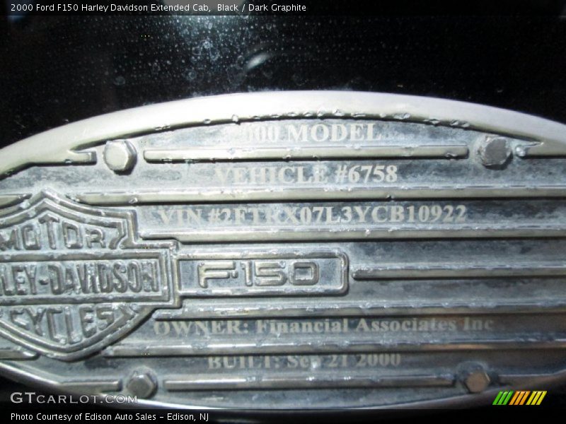 Info Tag of 2000 F150 Harley Davidson Extended Cab