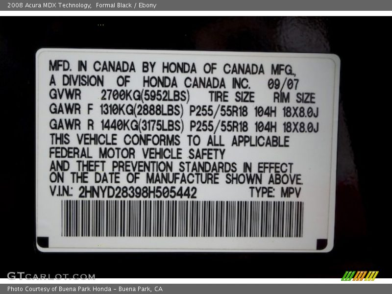 Formal Black / Ebony 2008 Acura MDX Technology