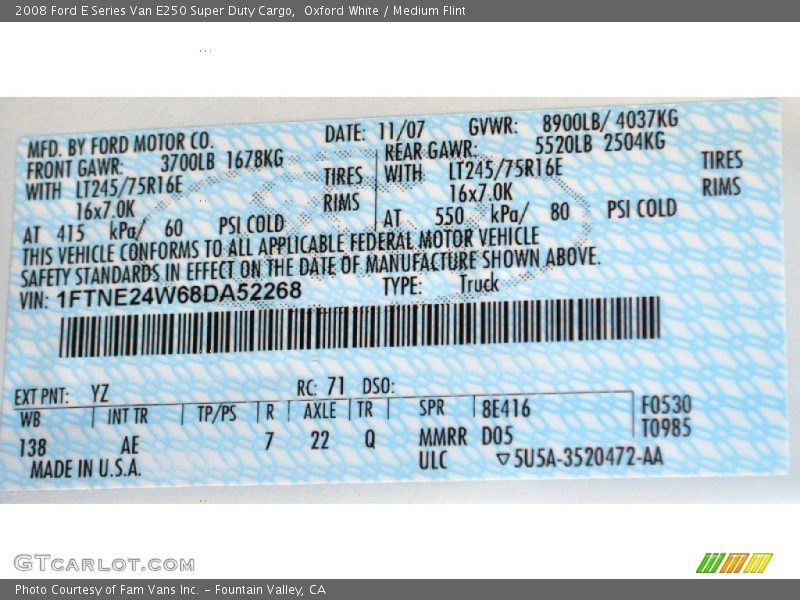 Oxford White / Medium Flint 2008 Ford E Series Van E250 Super Duty Cargo