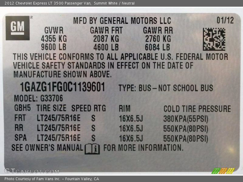 Summit White / Neutral 2012 Chevrolet Express LT 3500 Passenger Van
