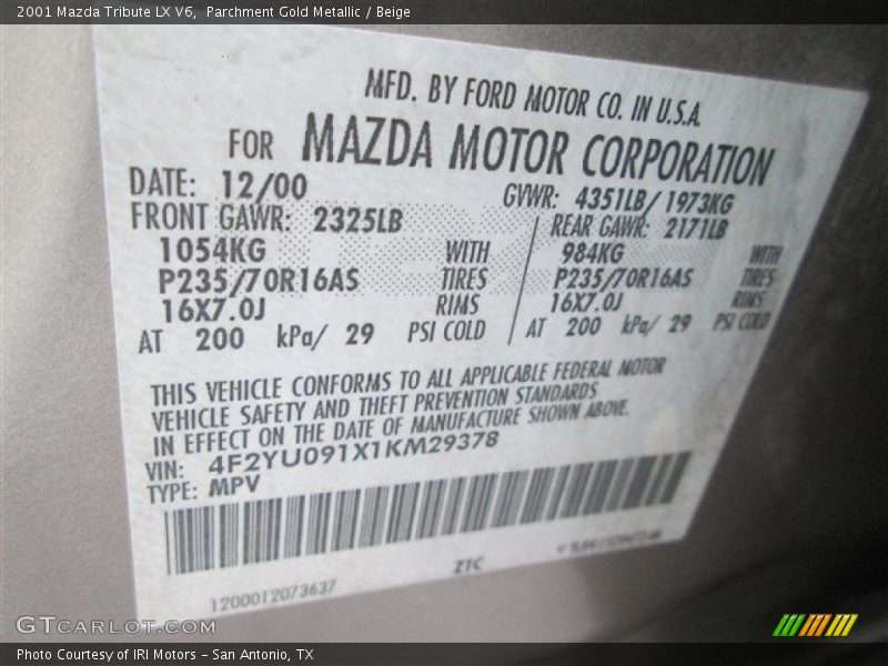 Parchment Gold Metallic / Beige 2001 Mazda Tribute LX V6