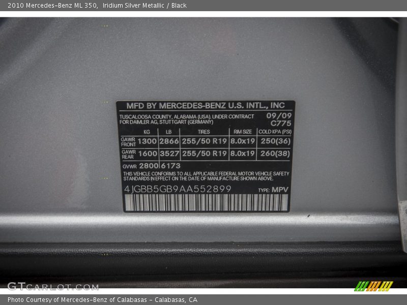 Iridium Silver Metallic / Black 2010 Mercedes-Benz ML 350