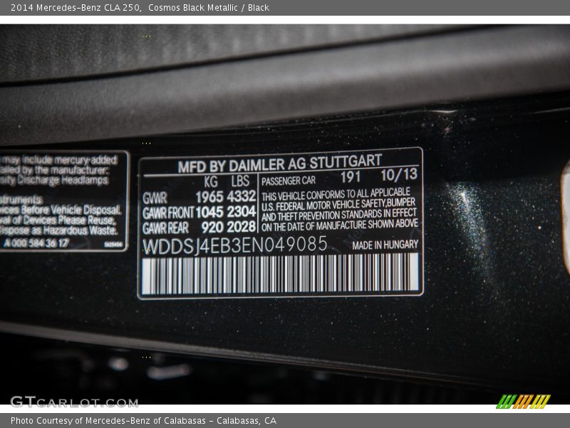 Cosmos Black Metallic / Black 2014 Mercedes-Benz CLA 250