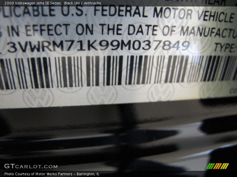 Black Uni / Anthracite 2009 Volkswagen Jetta SE Sedan