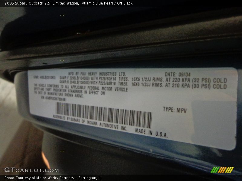 Atlantic Blue Pearl / Off Black 2005 Subaru Outback 2.5i Limited Wagon