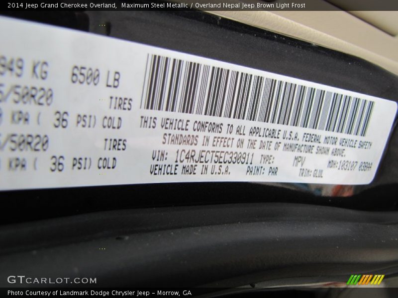 2014 Grand Cherokee Overland Maximum Steel Metallic Color Code PAR