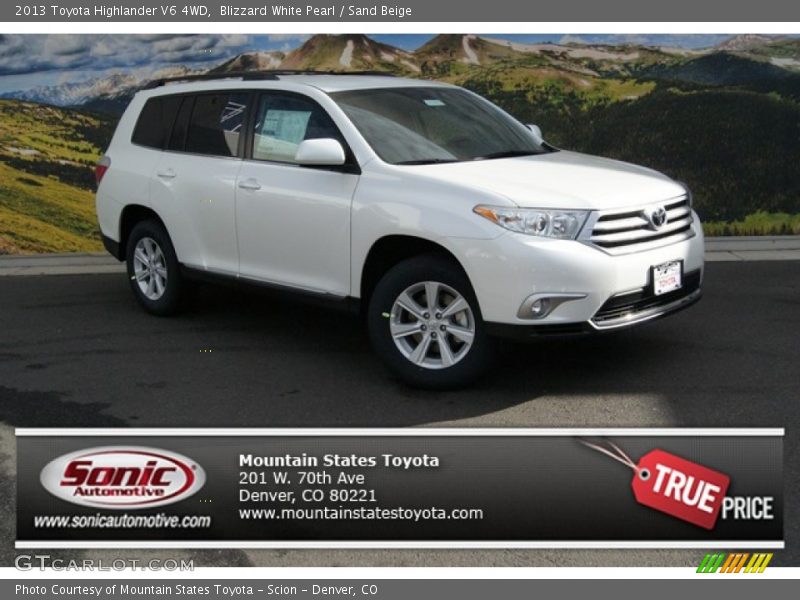 Blizzard White Pearl / Sand Beige 2013 Toyota Highlander V6 4WD