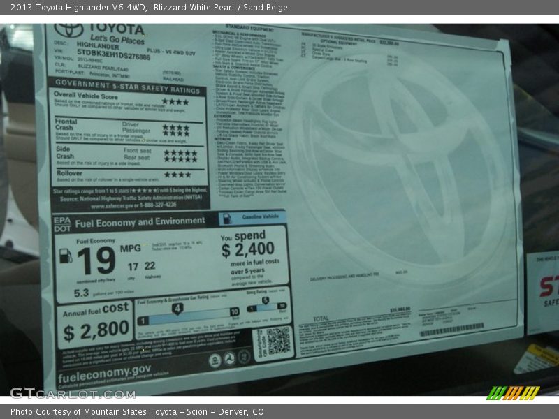 Blizzard White Pearl / Sand Beige 2013 Toyota Highlander V6 4WD