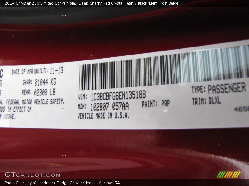 Deep Cherry Red Crystal Pearl / Black/Light Frost Beige 2014 Chrysler 200 Limited Convertible