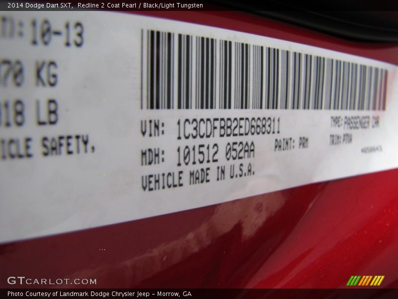 Redline 2 Coat Pearl / Black/Light Tungsten 2014 Dodge Dart SXT